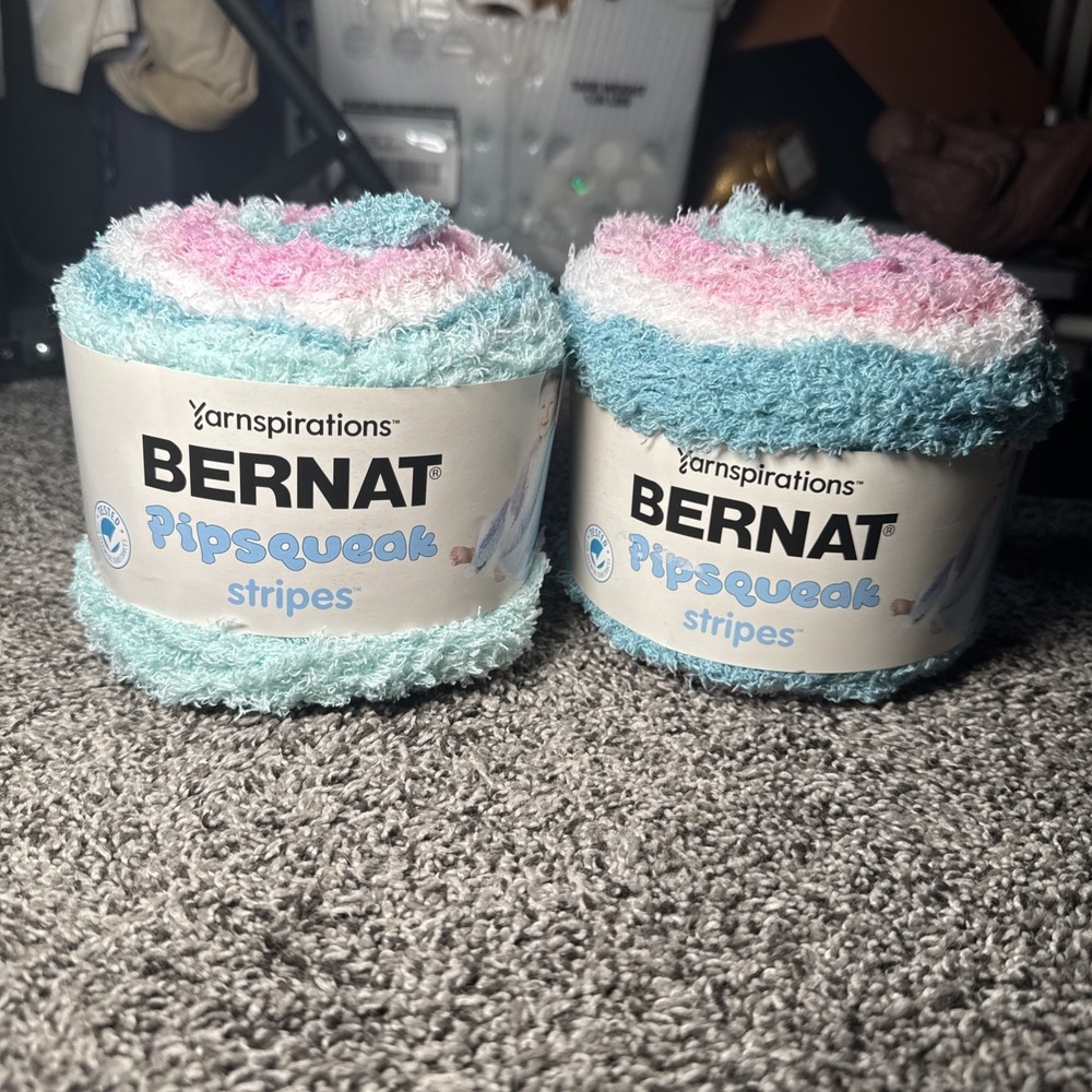 2 Bernat PIPSQUEAK STRIPES Yarn PLAYDATE #60014 Pink Aqua Green White 9.8 oz